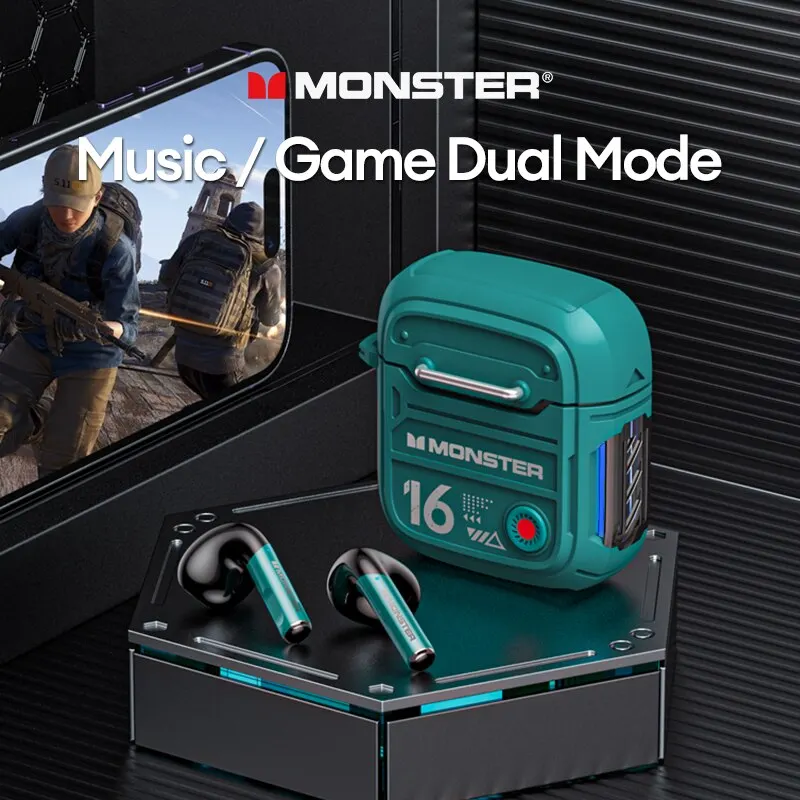 Monster XKT16 Bezprzewodowe słuchawki Bluetooth 5.3 Gaming Headset HiFi Sound HD Call Music Earbud Sterowanie dotykowe Słuchawki podwójny tryb