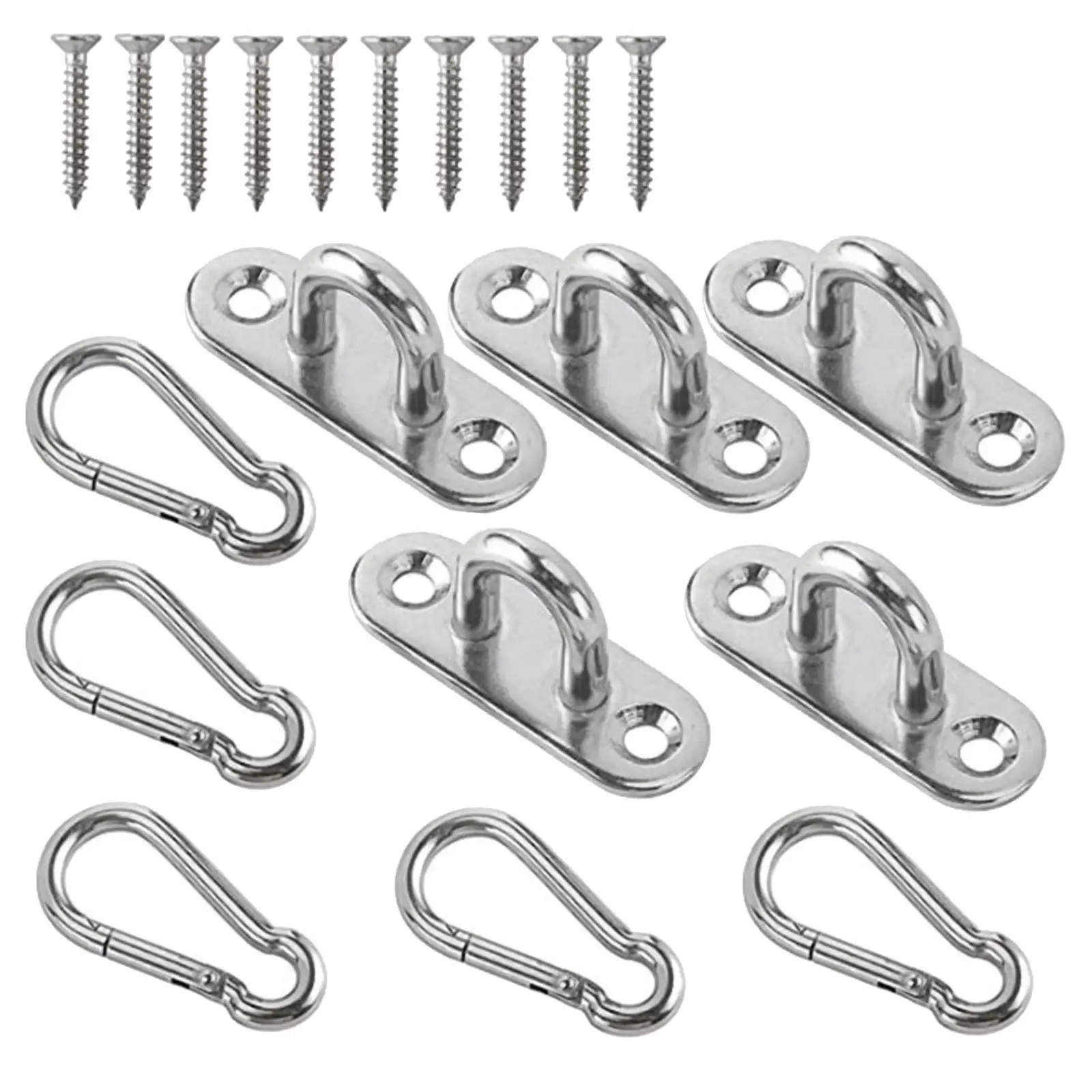 Durable Stainless Steel Eye Plate Hook Set Snap Hook Hanger for Hammock Yoga Swing Shade Sail Rock Climbing Camping Use