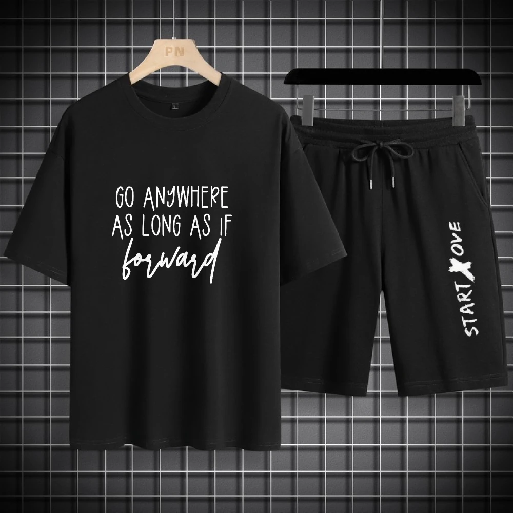

2025 Thin Stylish Casual Sports T-shirts+shorts two-piece sets English alphabet Print Mens Set Sportswear Summer Outfit for Men
