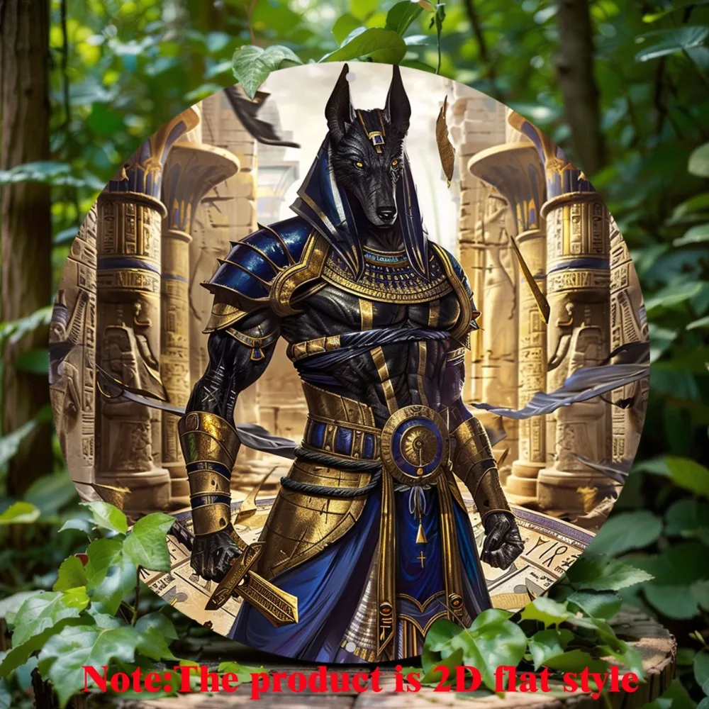 

Egyptian Anubis God Metal Wall Decor, Round Aluminum Sign, Americana Style, Art for Home, Cafe, Apartment, Restaurant