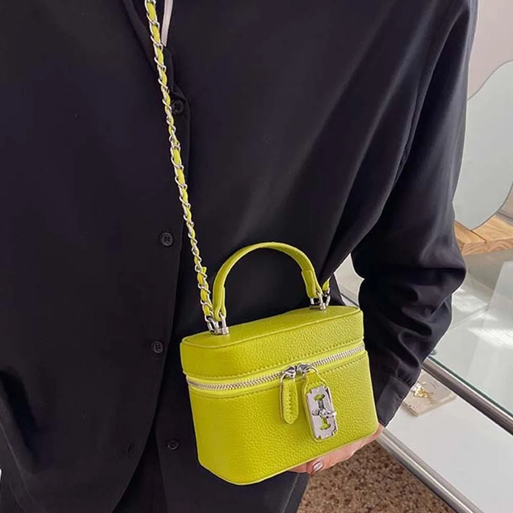Pebbled Texture Macaron Box Bag Compact Size Detachable Strap Square Vanity Purse Vibrant Colors Vegan Leather