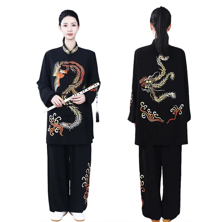 USHINE Chinese TaiChi Uniform Traditional Wushu Kungfu Suit Dragon Embroidery Martial Arts Wing Chun Training Morning Exercise