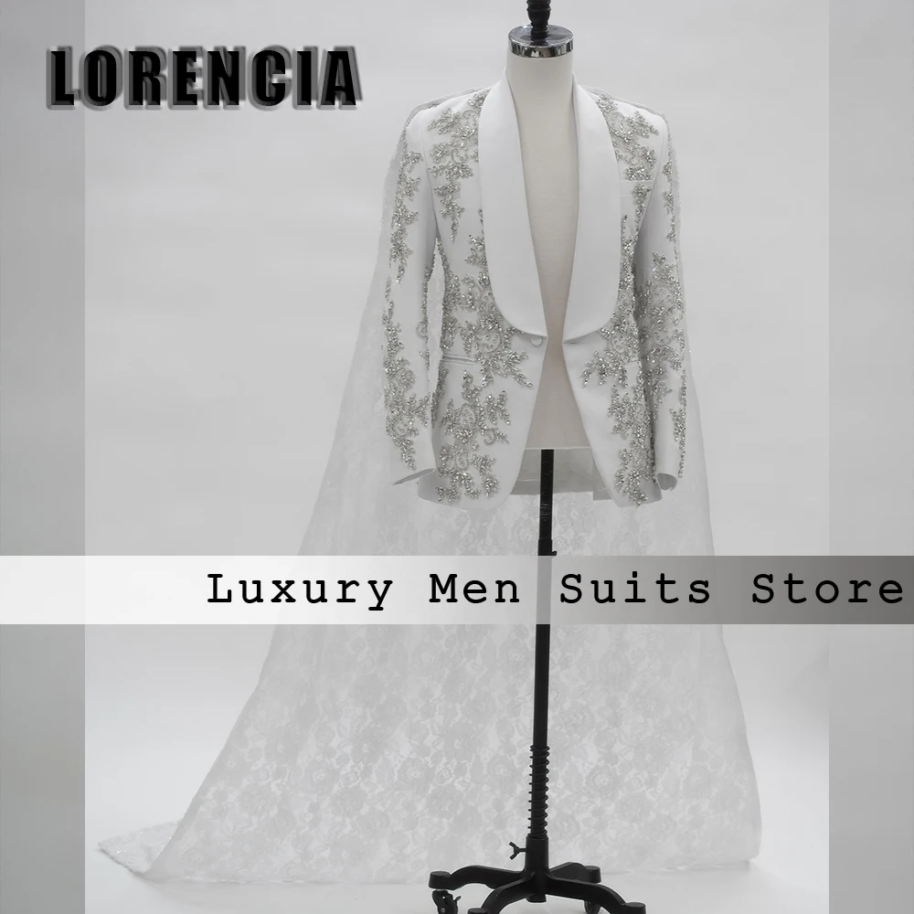 

Elegant Rhinestone Men Suits with Cloak 2 Pieces Crystal Wedding Tuxedos Groom Outfits Customized Blazer Pants zomerset heren