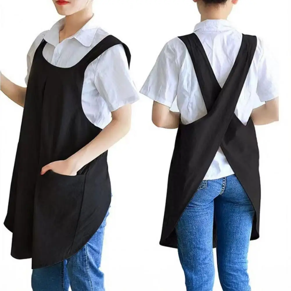 Cooking Apron Cotton Linen Back Apron with Pockets for Cooking Baking Japanese Style Pinafore Dress Garden Kitchen Workwear Chef