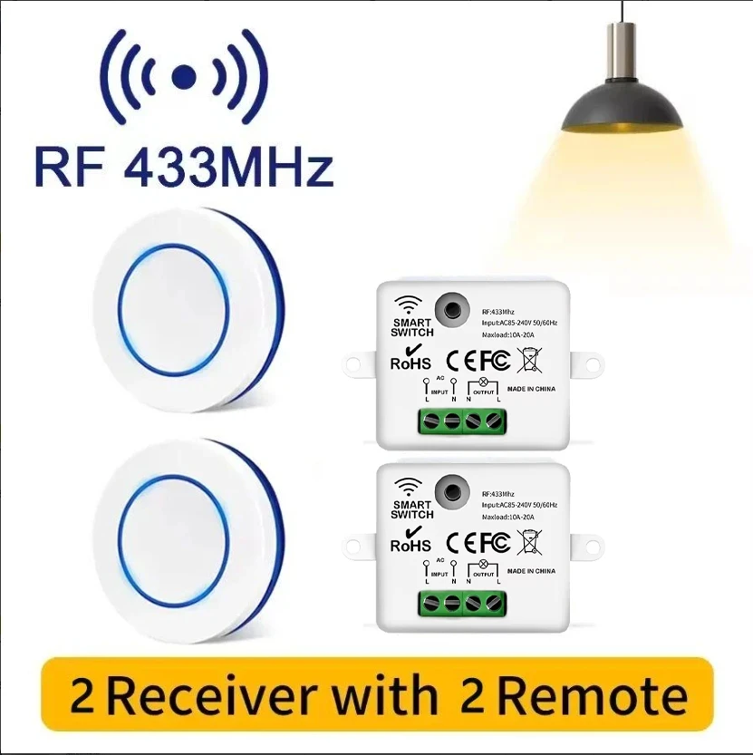 RF 433MHz Draadloze 10A Relais Ontvanger Afstandsbediening Lichtschakelaar 220V 110V Mini Ronde Knop Wandpaneel schakelaar Voor LED Lamp - afbeelding 1