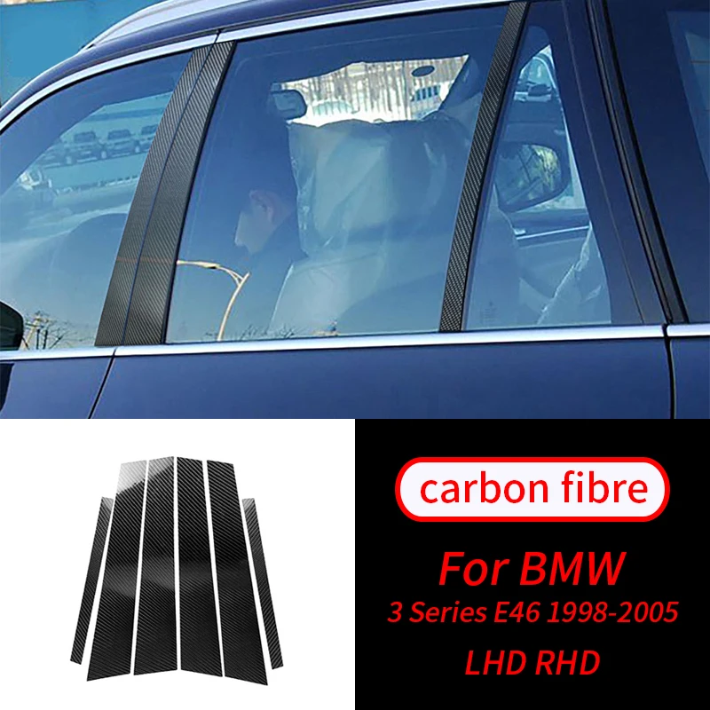 

For BMW 3Series E46 323i 328i 1998-2005 Real Carbon Fiber Car Window B-pillars Decorative Sticker Car Styling Trim Accessories