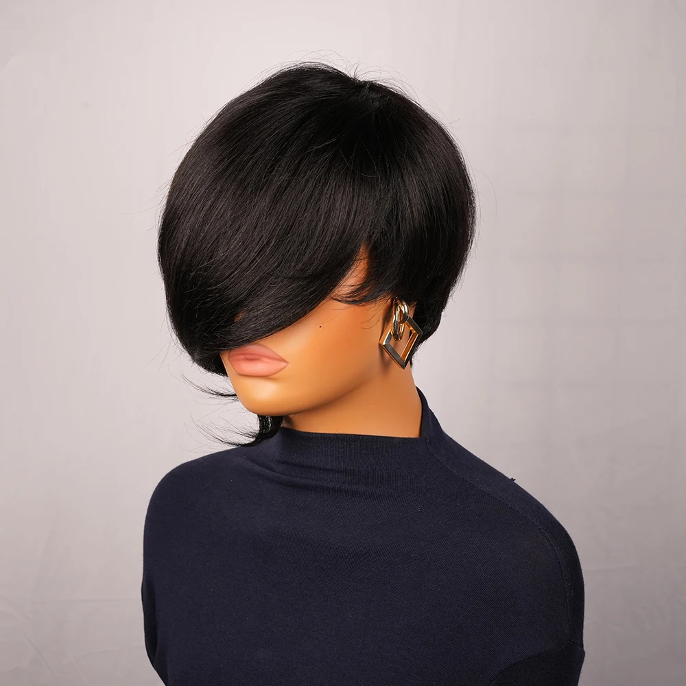 Прямые парики с стрижкой пикси натурального цвета, бразильский парик из человеческих волос Remy с челкой, полностью машинные парики для женщин, повседневная одежда