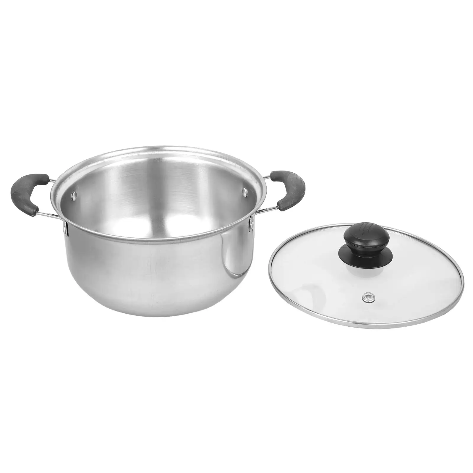 Stainless Steel 18cm Double Ear Soup Pan Glass Lid Boiling Tea Stock Stew Spaghetti Kitchen Cooking Pans Easy Clean