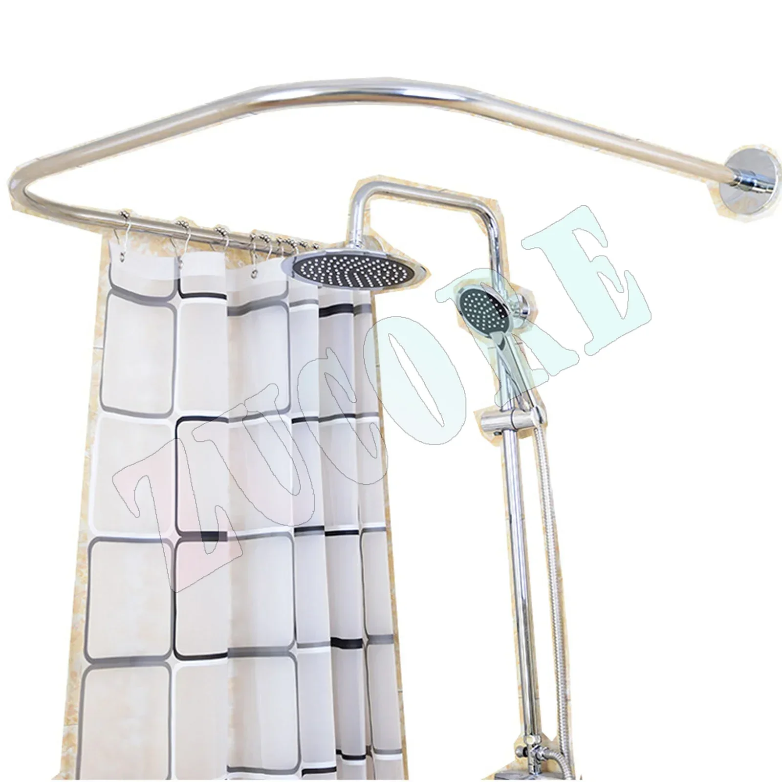 Stainless Steel Shower Curtain Rod U-Shaped  Adjustable Curved Flexible Ideal For Small Bathrooms And Bathtubs