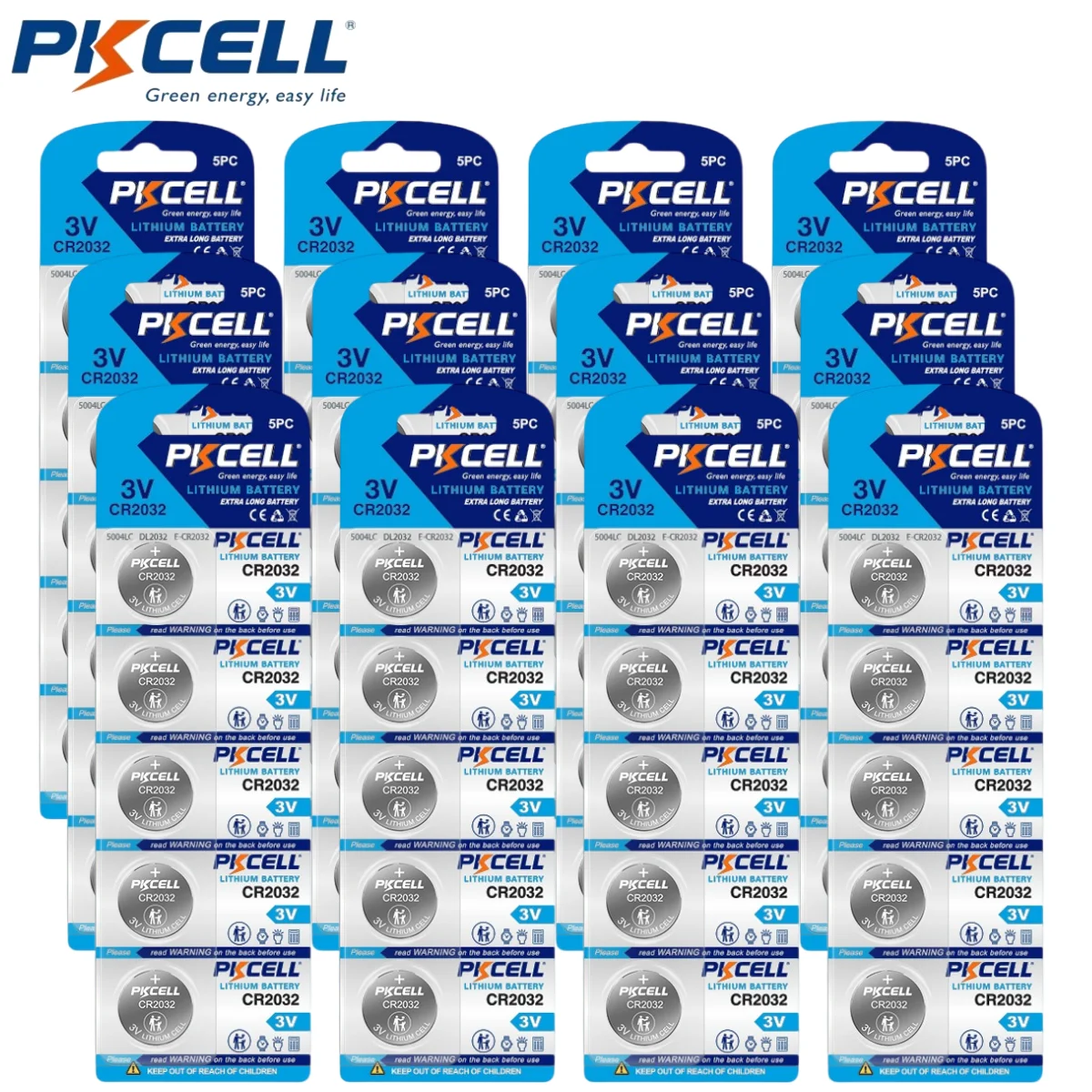 60PCS PKCELL 2032 Lithium Battery CR2032 Lithium 3V Cell 2032 Battery Lithium Coin Battery With Child Safety Features