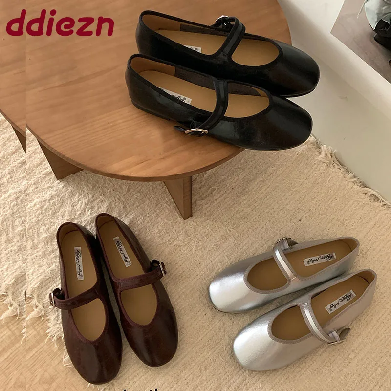 

Обувь, модные женские туфли Мэри Джейн на плоской подошве с круглым носком, обувь с пряжкой и ремешком, мягкие женские неглубокие женские балетки на плоской подошве