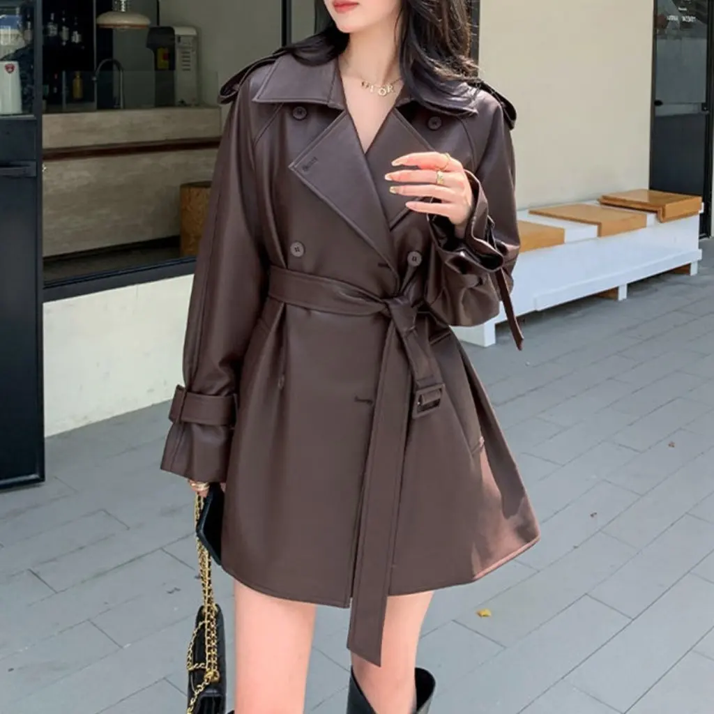 

Maillard Brown Leather Jacket Women's 2025 New Korean Style Fashion Small Leather Jacket Autumn Leather Windbreaker Jacket Women