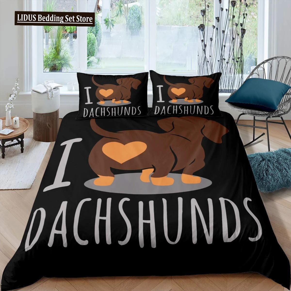 

Dachshund Sausage Duvet Cover Set Cartoon Puppy Dog Bedding Set Toddler Weiner Dog Comforter Cover Dachshund Dog Bedspread Cover