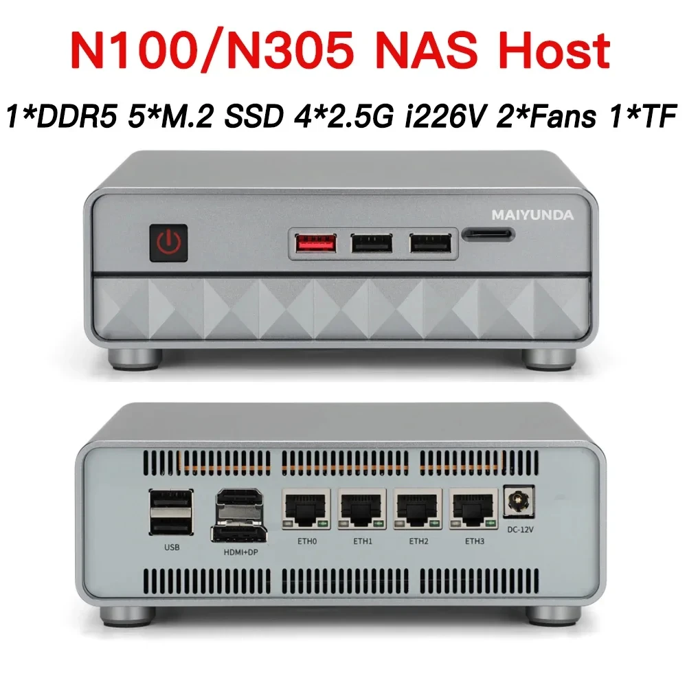 Maiyunda M1 Mini N100 N305 Plus/Pro Mini PC NAS Storage Server M.2 SO-DIMM DDR5 Win11 Metal Case Desktop Office Gaming Computer