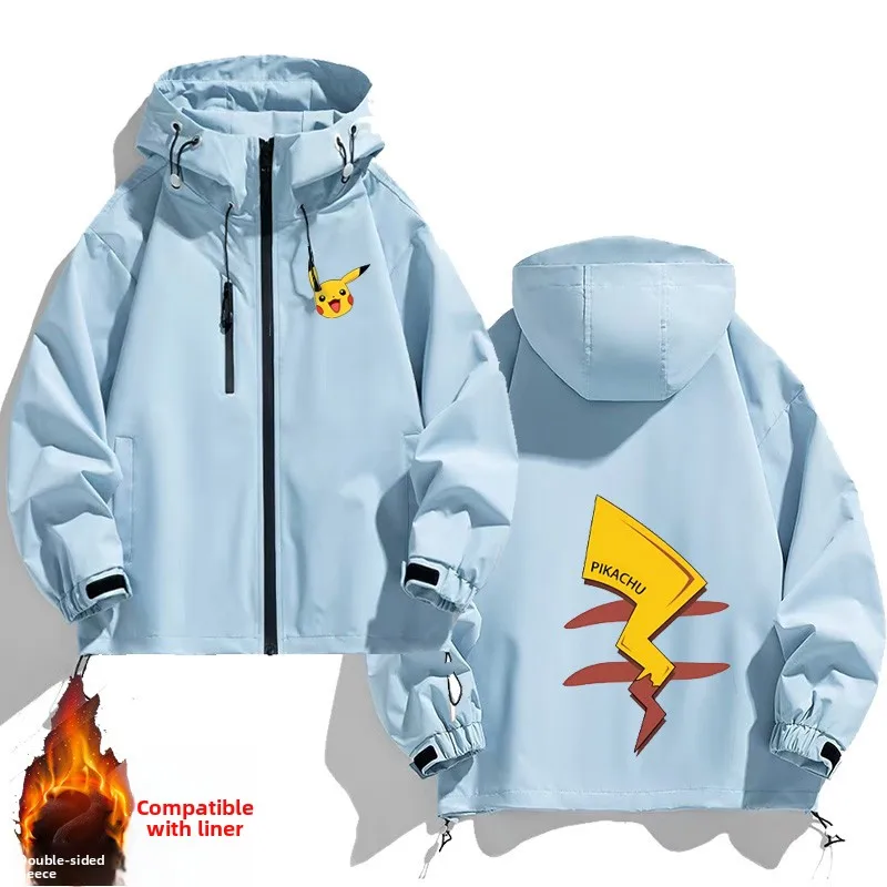 

Cartoon Anime Themed Fce Lined Jaet Coat with Inner Vest Autumn Winter Hooded Zipper Closure Men's Casual Wear