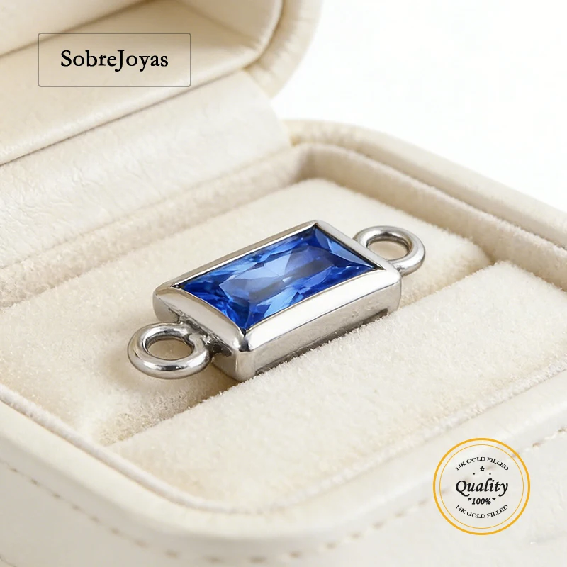 

925 Sterling Silver 3x5mm Cubic Zirconia Bezel Connector 3A Birthstone Jewelry DIY Accessory Permanent Connector