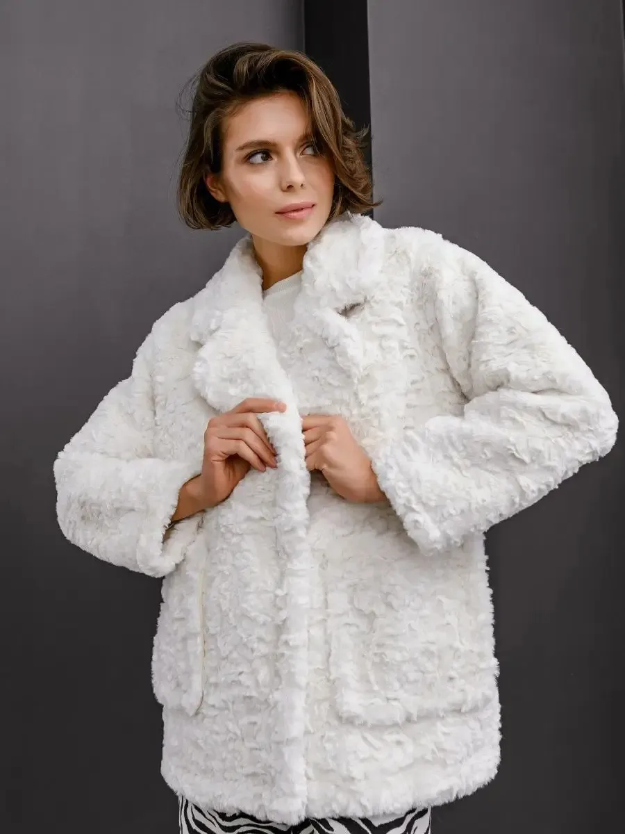 

Faux Fur Top Coats Womens Quilted Lapel Demi-Season Daughter Gyaru Pattern Distressed Thin Flare Skirt-Style Heart-Pocket Loose