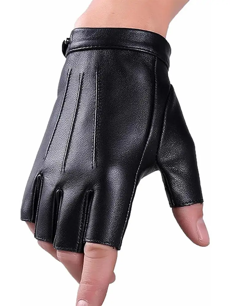 AliExpress SANWOOD Faux Leather Gloves Half Fingers Waterproof Adjustable Wrist Driving Cycling Sports Halloween Gloves Women Men