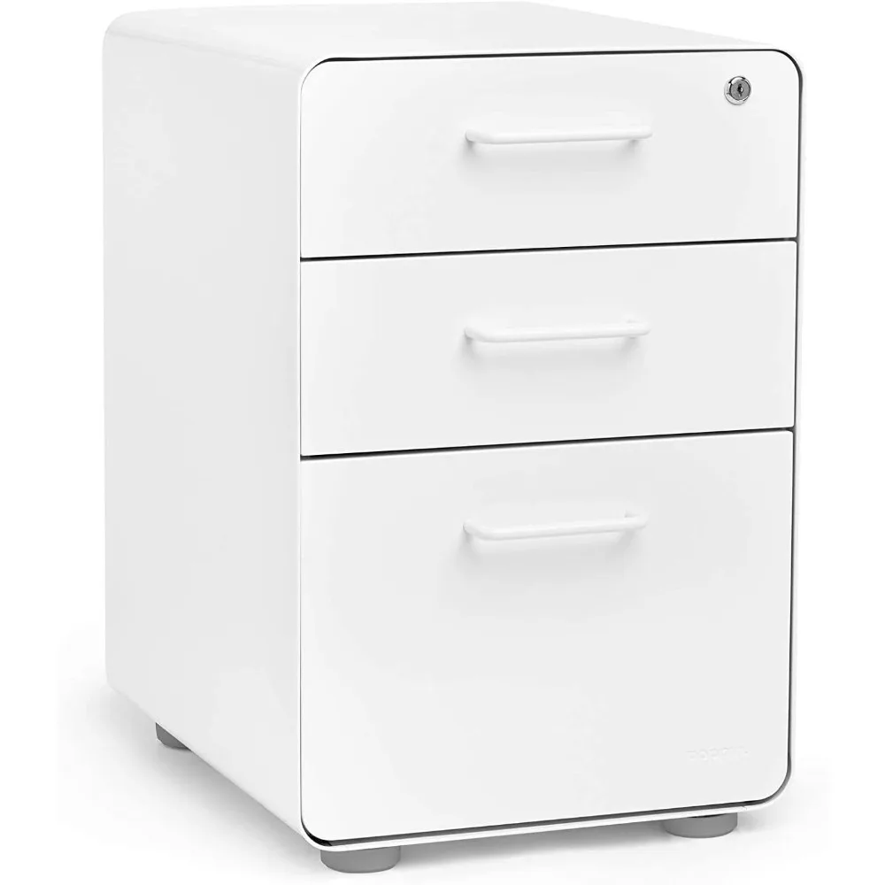 

Poppin Stow 3-Drawer File Cabinet - White, 2 Utility Drawers and 1 Hanging File Drawer, Fully Painted Inside and Out, Powder