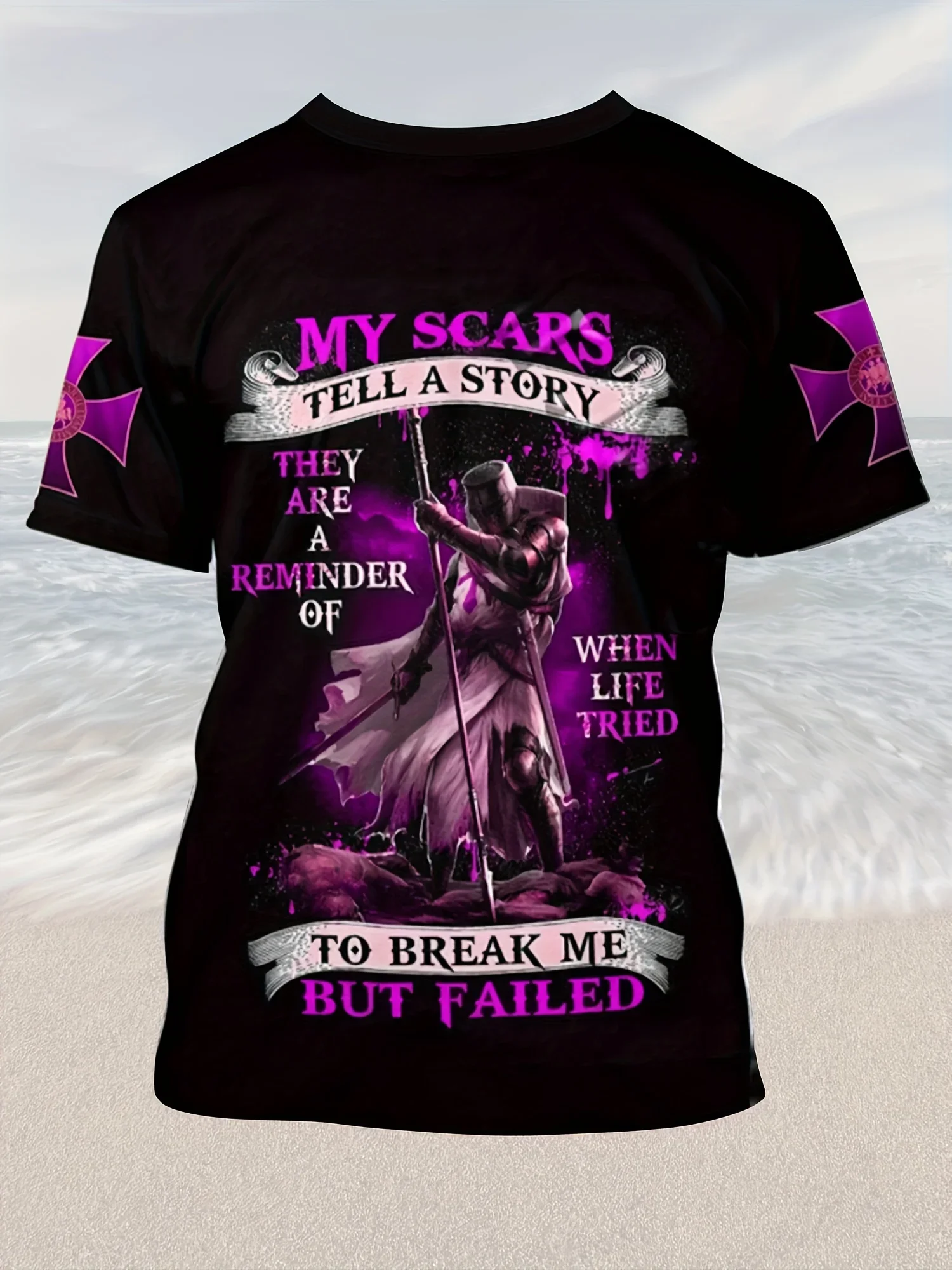 تي شيرت برسومات فارس العصور الوسطى للرجال - جريئة ندوبي تحكي قصة اقتباس تي شيرت - قميص أسود مع لهجات حمراء ملابس رجالية #5