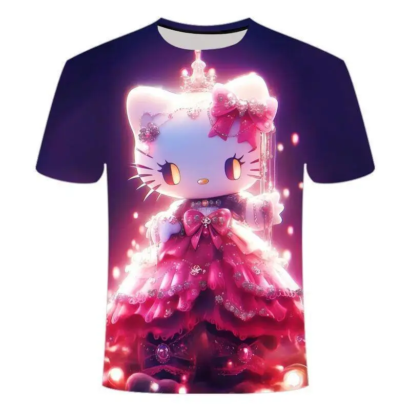 

Sanrio Hello Kitty women's Hoodie Pullover coat tops Short Sleeve T Shirt Cotton Summer Trendy Cool Print Personalized Fashion