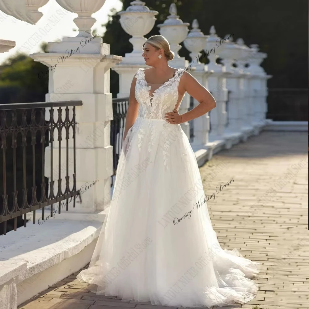 Customized Oversize Wedding Dresses with Lace Ivory Soft Tulle 2025 Sleeveless Plus Size Bridal Gowns for Women Vestido De New