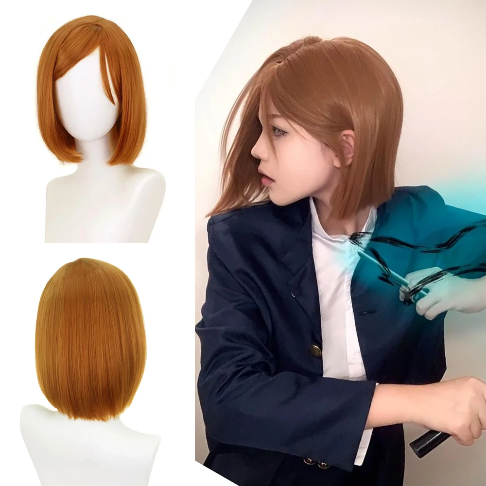 

High-Quality Anime Jujutsu Kaisen Nobara Kugisaki Cosplay Synthetic Hair 14-Inch Brown Short Daily Wig Simulated Scalp