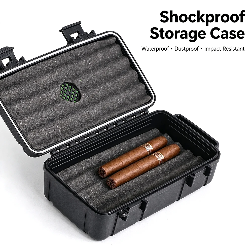 Portable Cigar Humidor Case Hard Shell Waterproof Shockproof Storage Box with Humidifier Travel Cigar Holder for Cigar Lovers