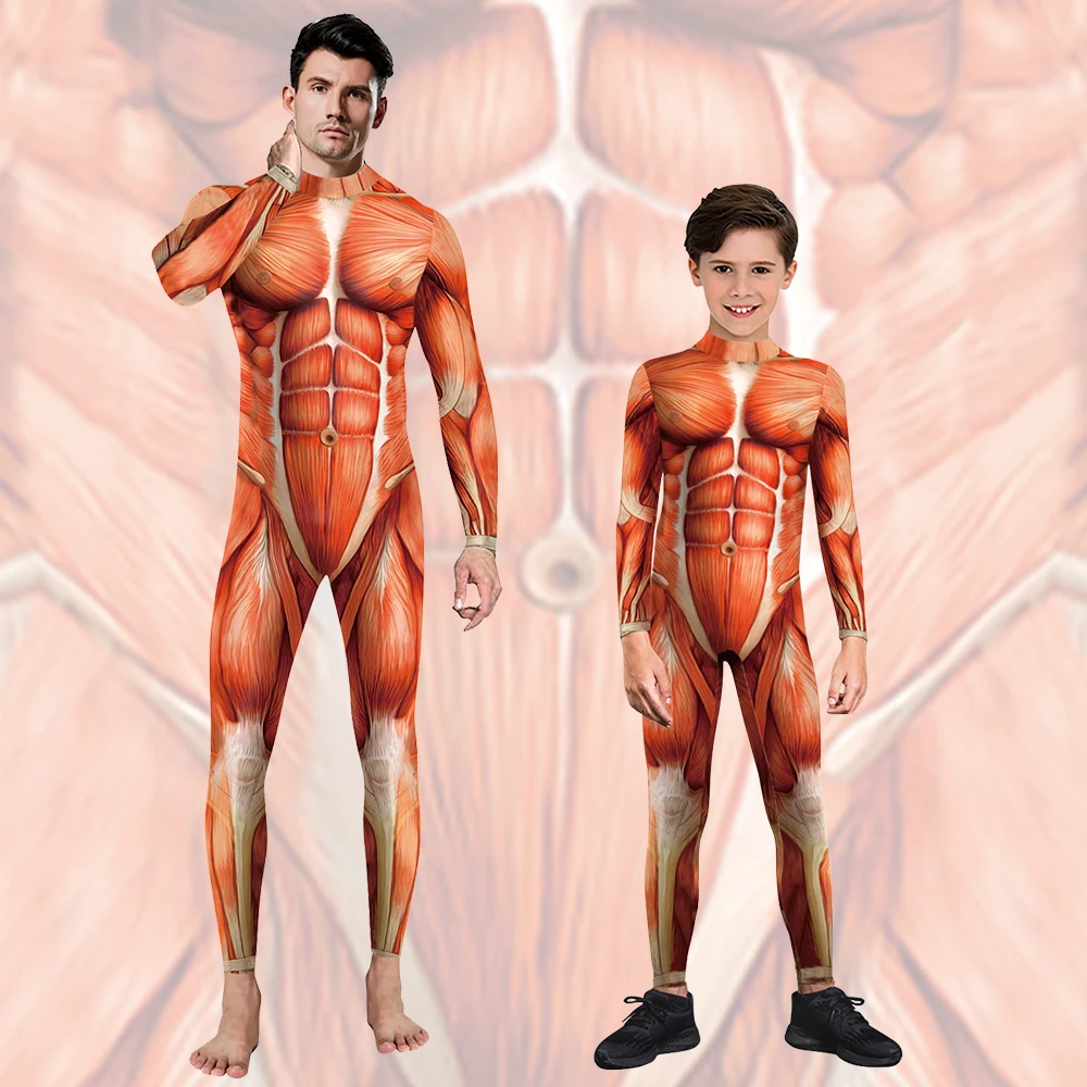 

Halloween Matching Outfit Muscle Man 3D Printing Cosplay Costume Adult Children Jumpsuit Carnival Party Stage Performance Set