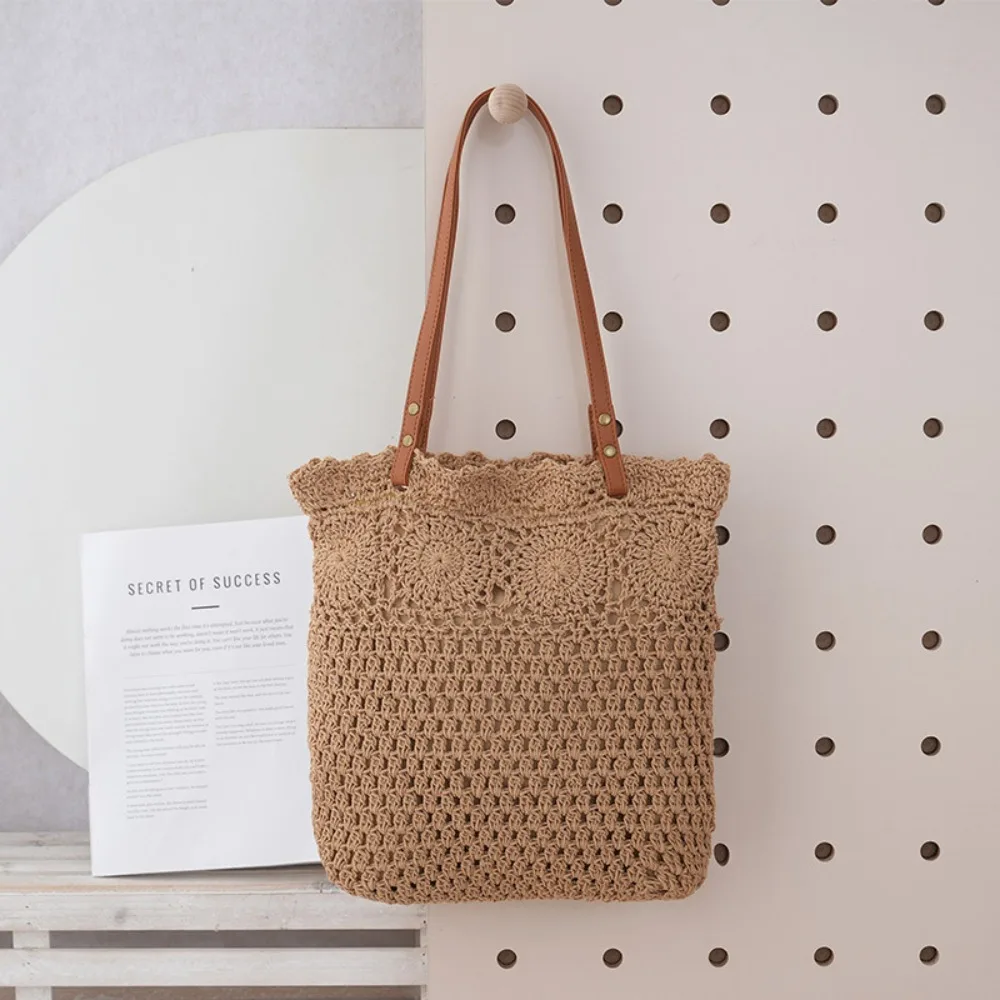 

Portable Shoulder Bag Hollowed Out Knitted Bag Bohemian Flower Crochet Tote Bag Handbag Large Capacity Weave Bag Outdoor