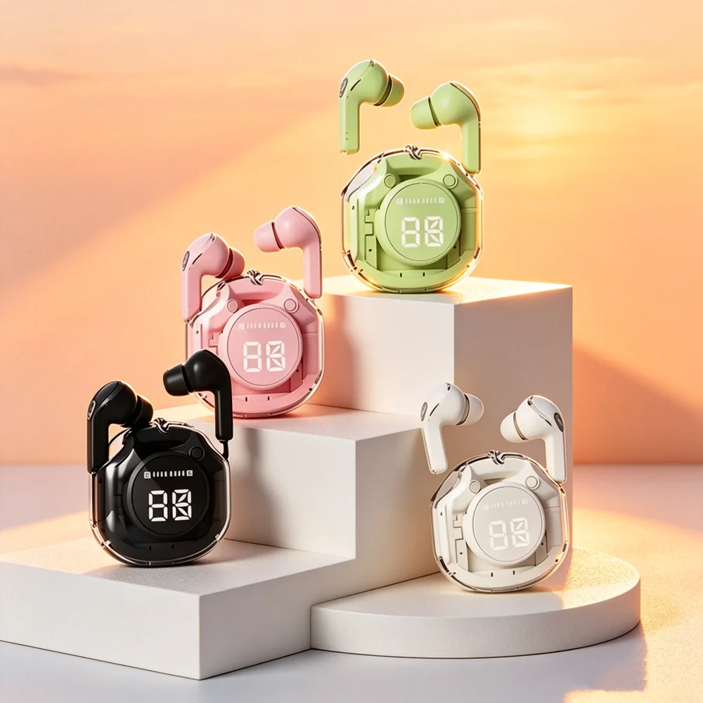 Casque Bluetooth sans fil TWS, casque transparent ENC, affichage numérique LED, son stéréo, écouteurs pour le sport et le travail