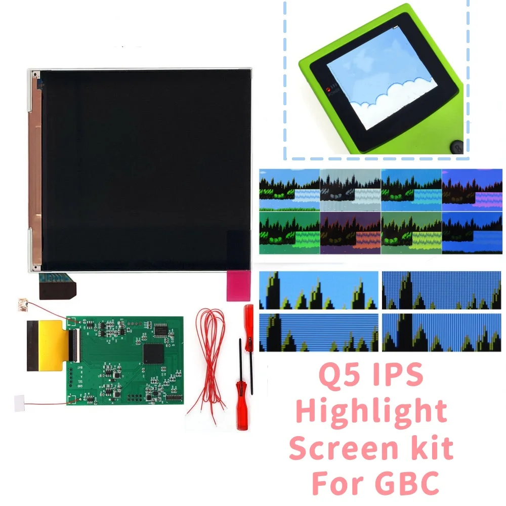 HISPEEDIDO For GBC 3.1' Q5 IPS Highlight Screen For GBC LCD Display IPS Screen Mod Kits Replacement Screen