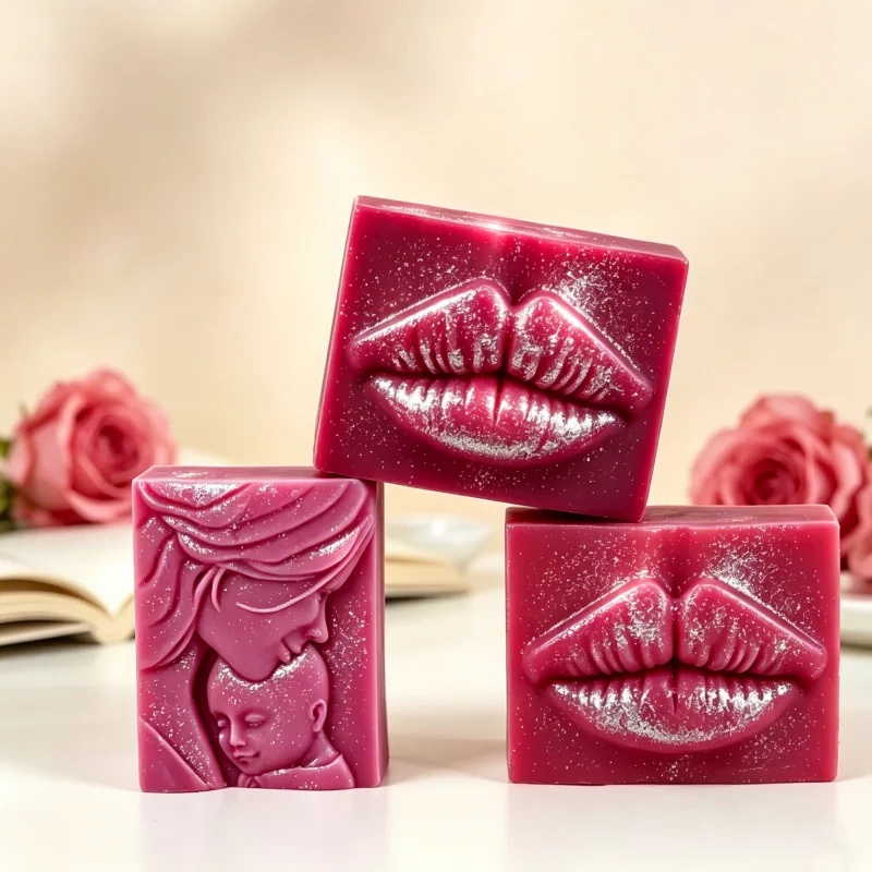 Lips Mother Baby Embossed Silicone Soap Mold Handmade Soap Epoxy Resin Casting Mold Rectangle 3D Relief Wax Candle Mould Decor