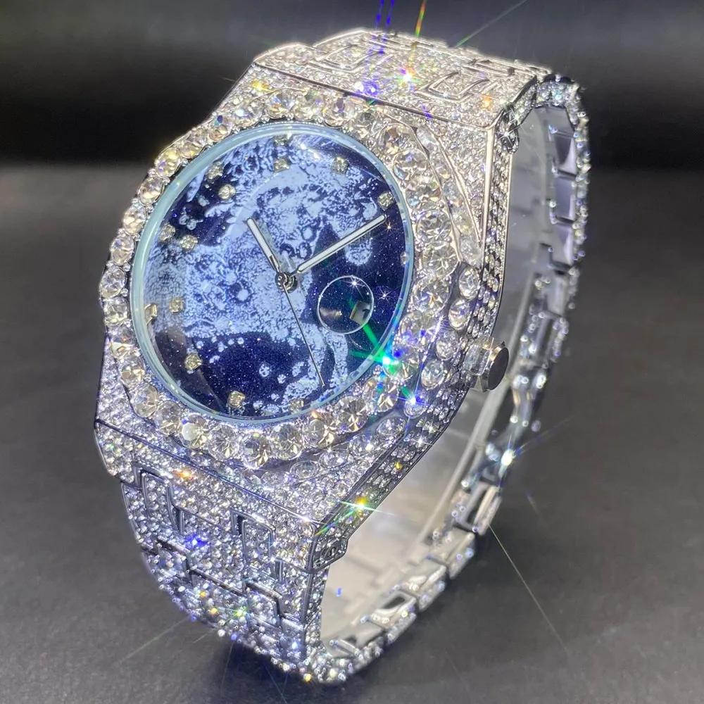 2026 Hip Hop Mens Quartz Watches MISSFOX Automatic Date Iced Wristwatch Fashion Diamond Jewelry Year Of The Horse Watch For Man view 3