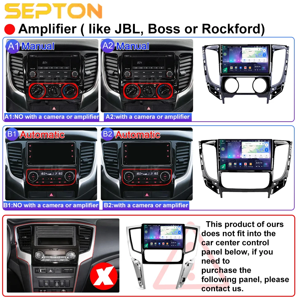 SEPTON Car Radio Multimedia Player for Mitsubishi L200 5 TRITON 2015-2019 4G Carplay BT 8core WIFI 8+128G Automotive Multimedia