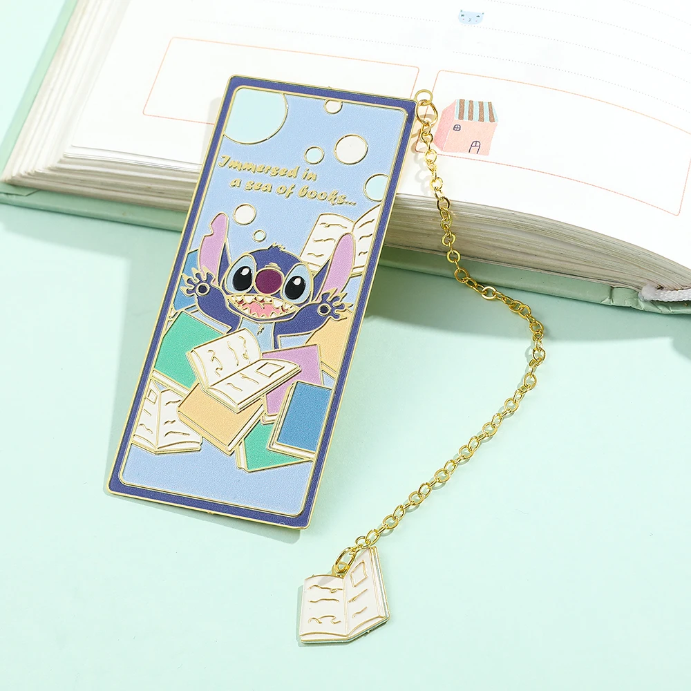 Imagem -05 - Cute Stitch Eating Book Bookmark para Crianças Anime Fans Gifts Book Lovers Metal Book Marks Acessório para Pais