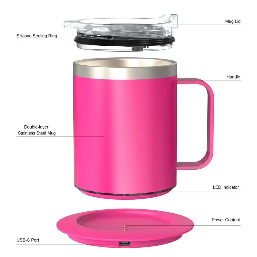 Coffee Mug for Desk, Self Heating Coffee Mug with Handle amp Lid, Temperature Control Cup for Desk, Gift Idea Rose12oz