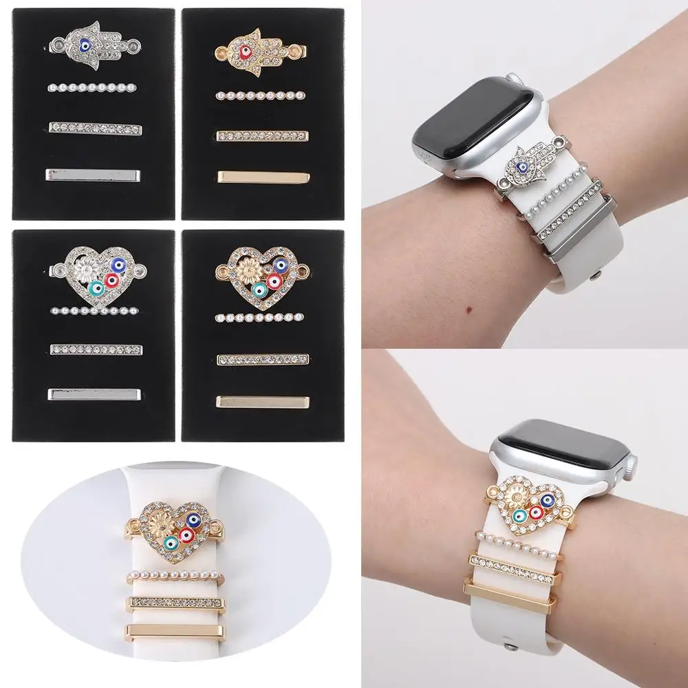 For Apple Watch Band Diamond Love Ornament Metal Charms Decorative Ring Creative Brooch Smart Watch Silicone Strap Bracelet
