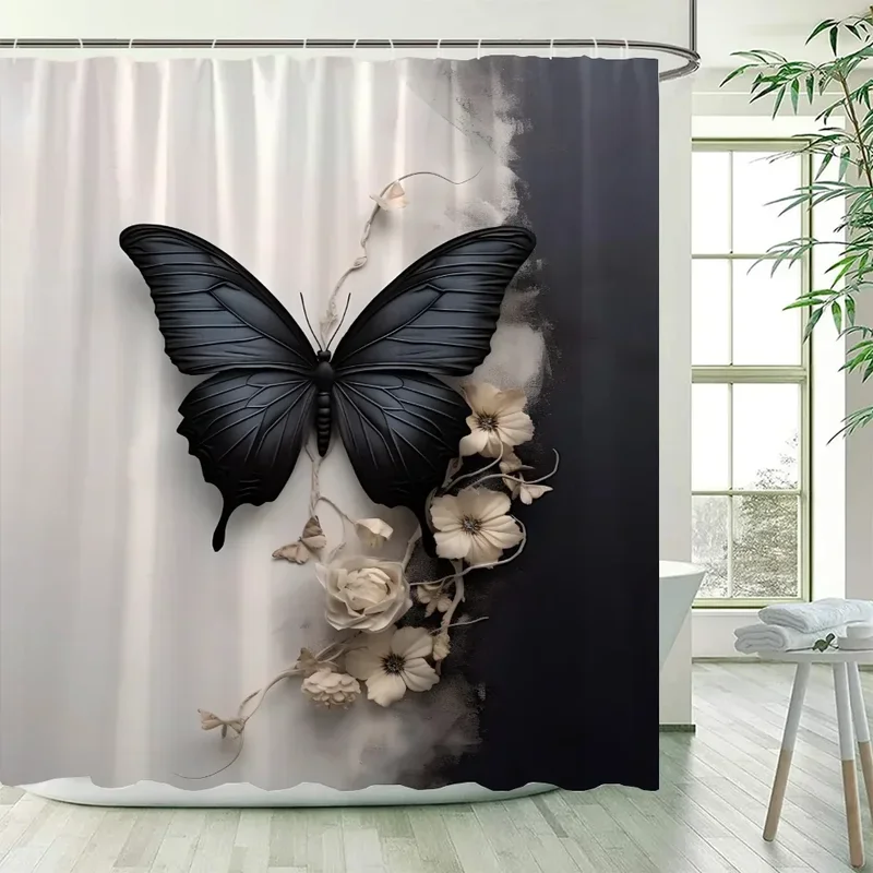 Butterfly Illustration Shower Curtain for Bathroom Accessories Folding Partition Curtains Bath Bedrooms Houses Rooms Quarto the