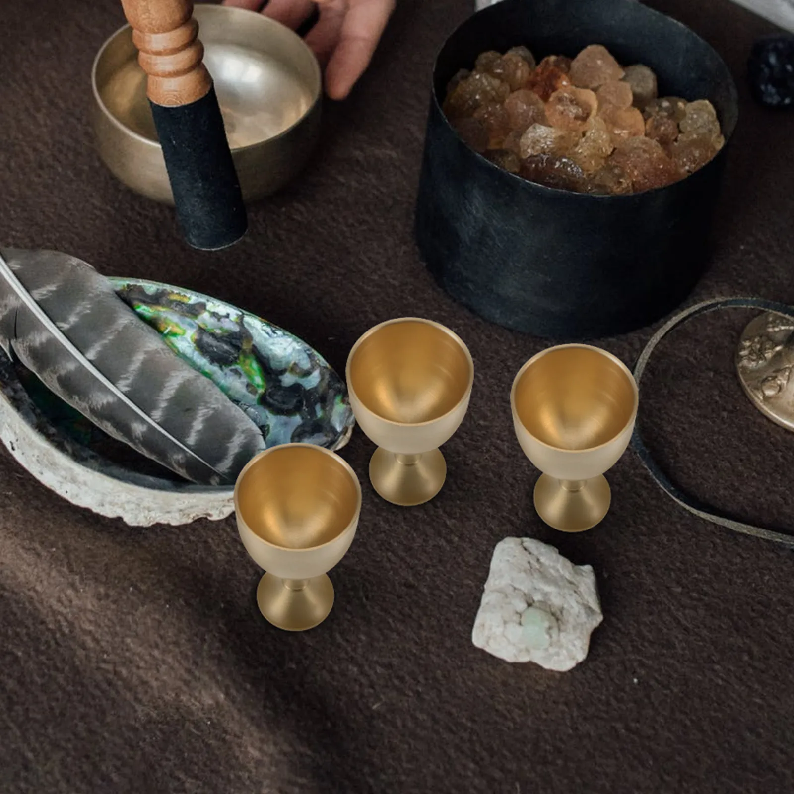 Brass Goblet Handcrafted Solid Brass Worship Cup for Temple Ancestor Sacrifice Home Liquor Offering Holy Water Ritual