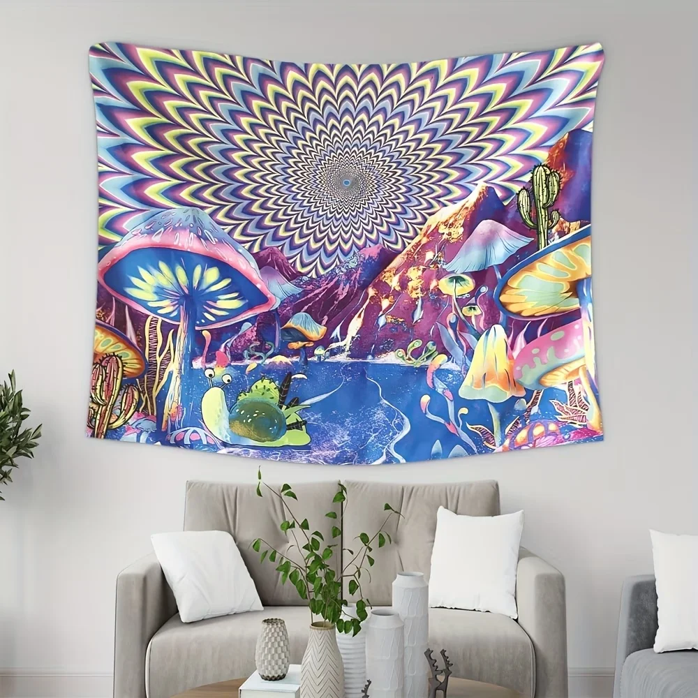VIKAMA Psychedelischer Pilz-Wandteppich, Trippy Optische Täuschung Wandbehang, Bohemian Hippie Deko für Schlafzimmer & Wohnheim