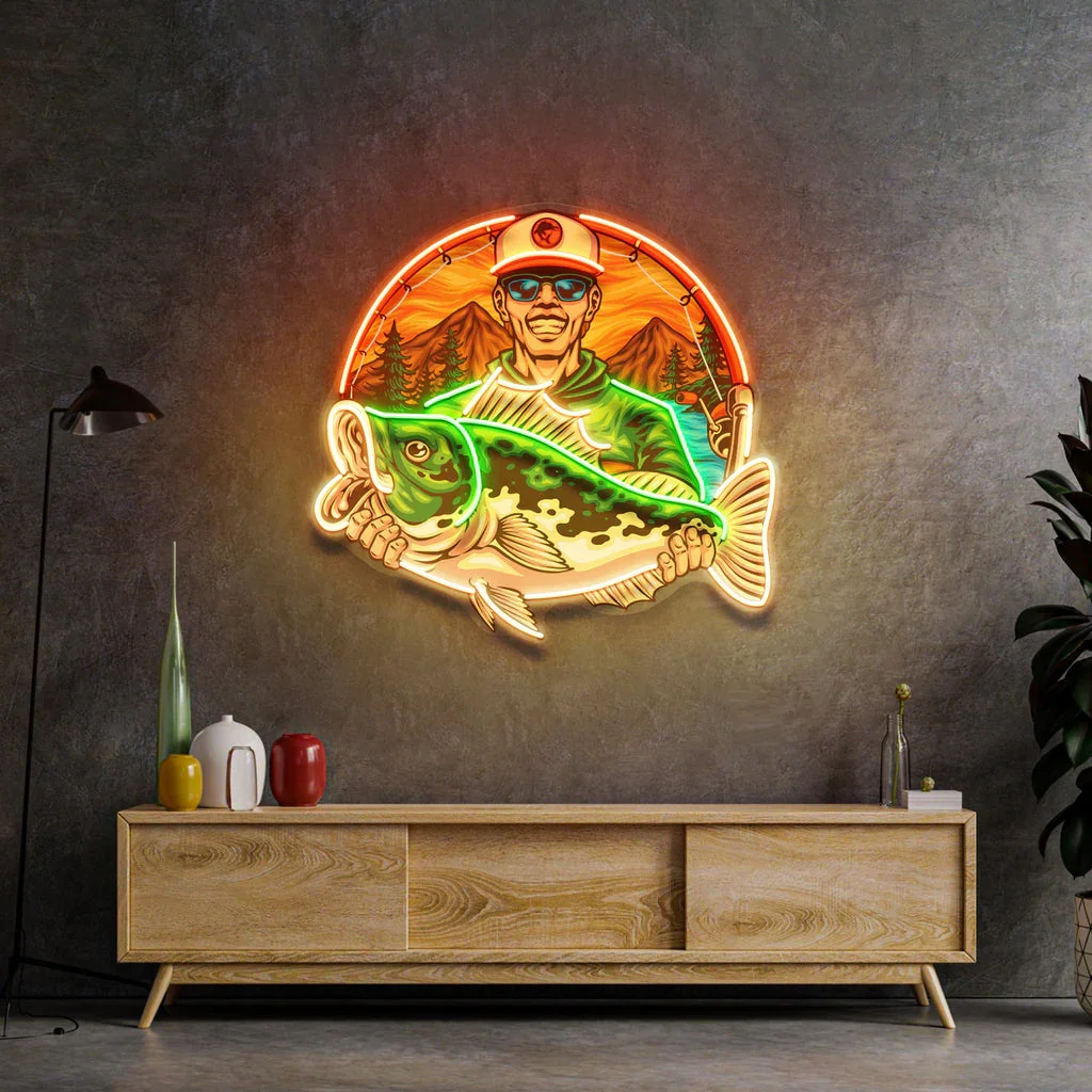 Imagem -04 - Led Neon Sign Light Peixe Carpa Bar Pub Decoração de Parede Casa Parede Sala Pop Art Fishing Lover Presentes