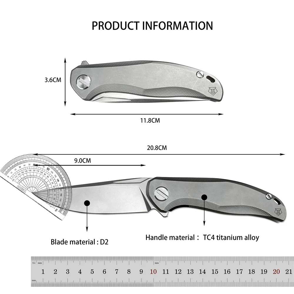 New Pocket Folding Knife High Hardness D2 Blade TC4 Titanium Alloy Handle Camping Hiking Tactical Hunting Outdoor Knife for Men