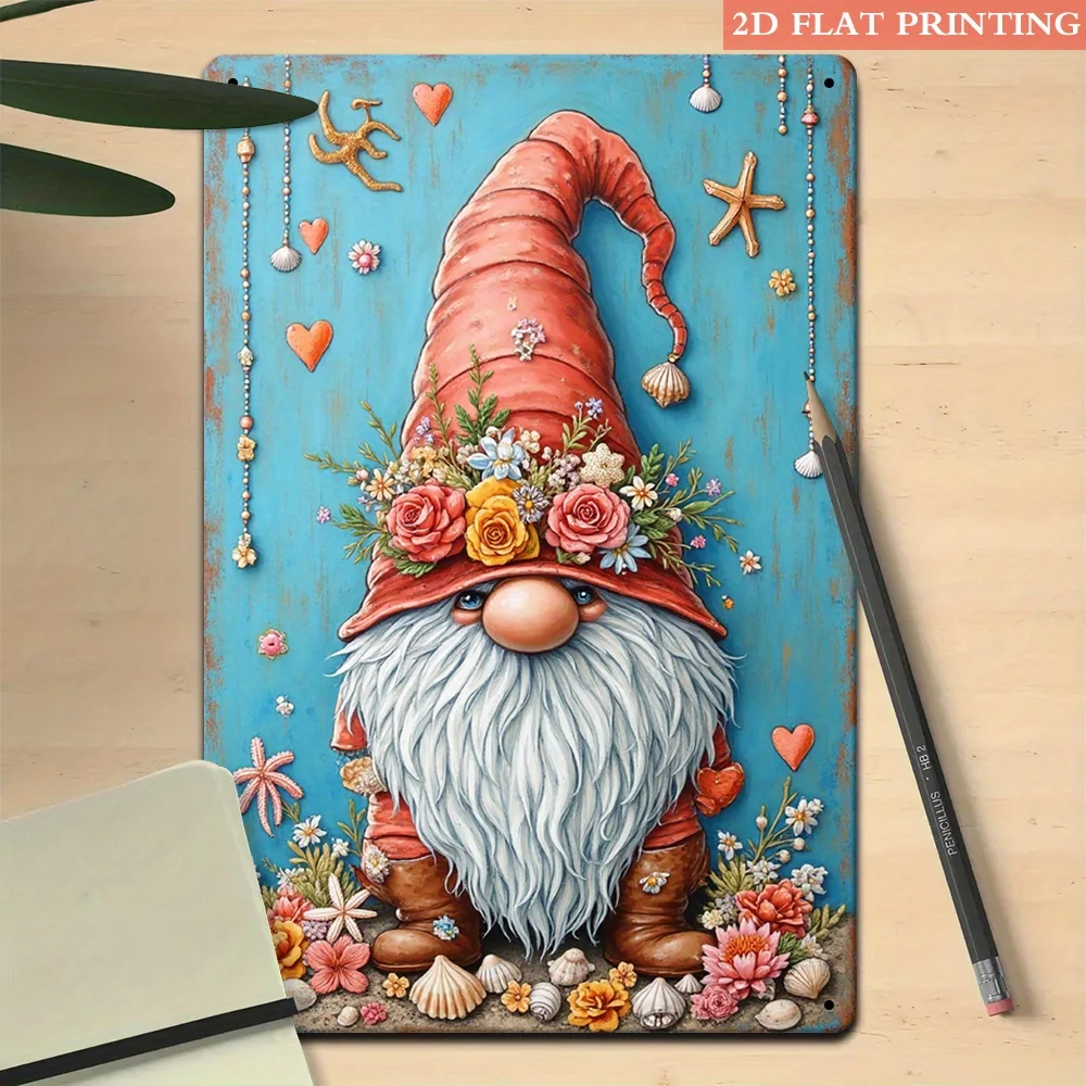 1pc, Flower Gnome Iron Metal Sign, Vintage Decorative Sign, Cute Decor, Suitable for Kids Room, Garden, Indoor, Home Decor