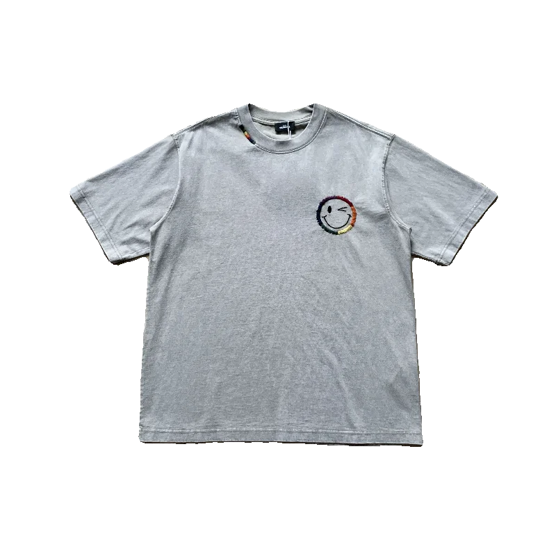 

Футболка Waed Cotton ort Sve с вышивкой Smile Face, свободная посадка, летняя повседневная футболка, корейский круглый топ