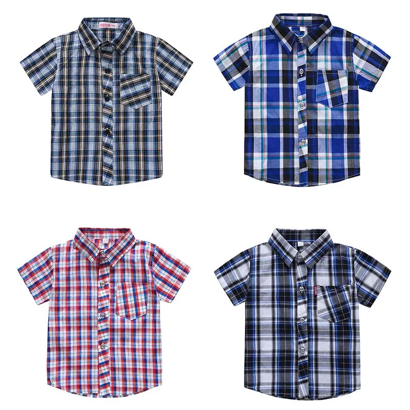 2023 Plaid Kids Shirt Clothes Summer Thin Short-Sleeve Shirts Infant Boy Blouses Clothing Cotton Casual Child Tops Tees 3-8Y