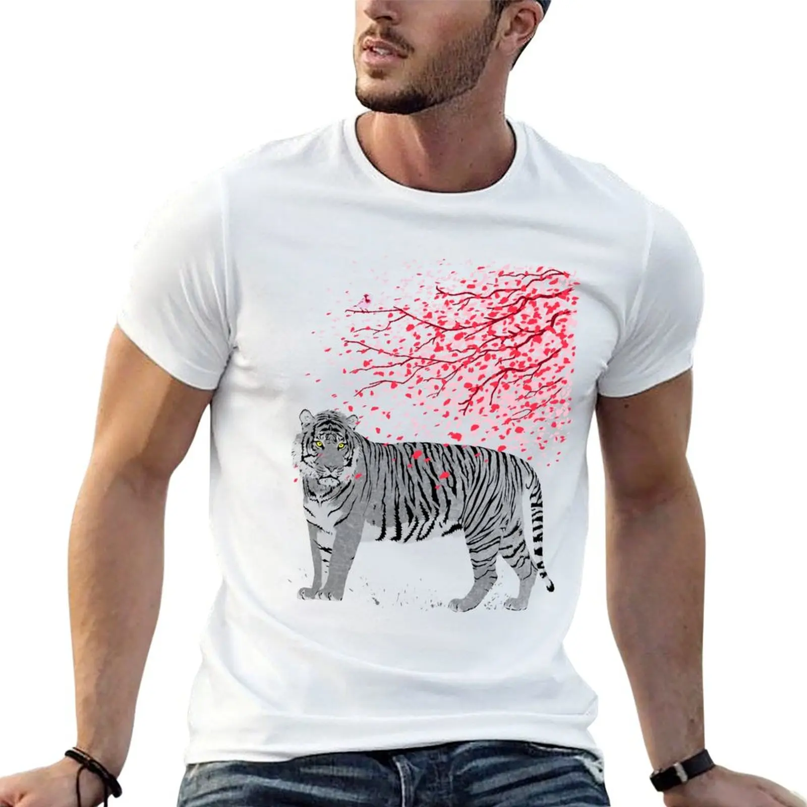 

Футболка Cherry Tiger, хлопковые футболки, высококачественные футболки для мужчин, хлопковая забавная футболка