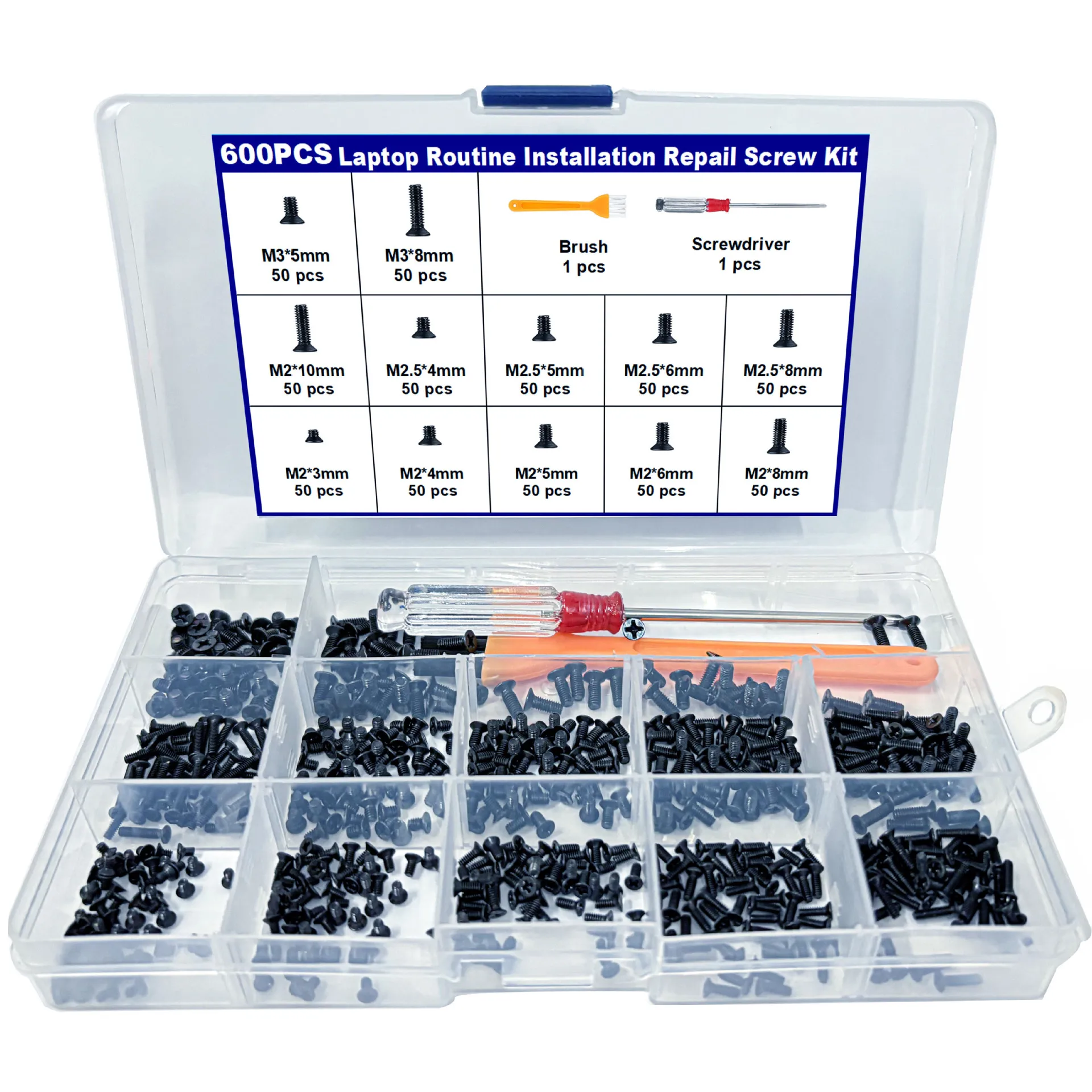 

600pcs laptop screws with screwdriver set M2M2.5M3 Flat Phillips Black Small Computer Screws Kit for mac Laptop SSD hdd desktop