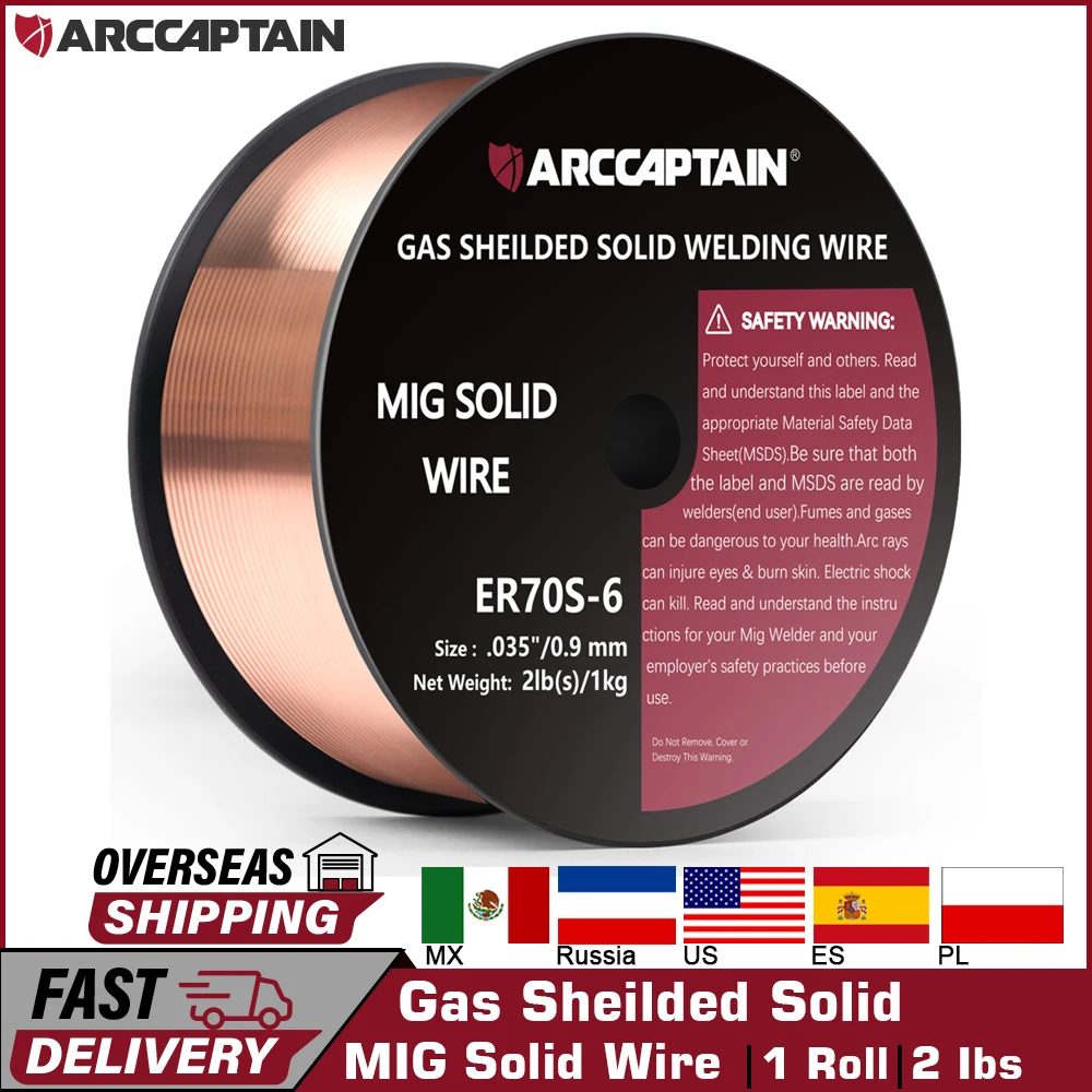 ARCCAPTAIN GAS Sheilded Solid MIG Welding Wire ER70S-6 0.8 0.9mm 1 Roll Solid Carbon Steel Low Splatter For MIG Welding Machine