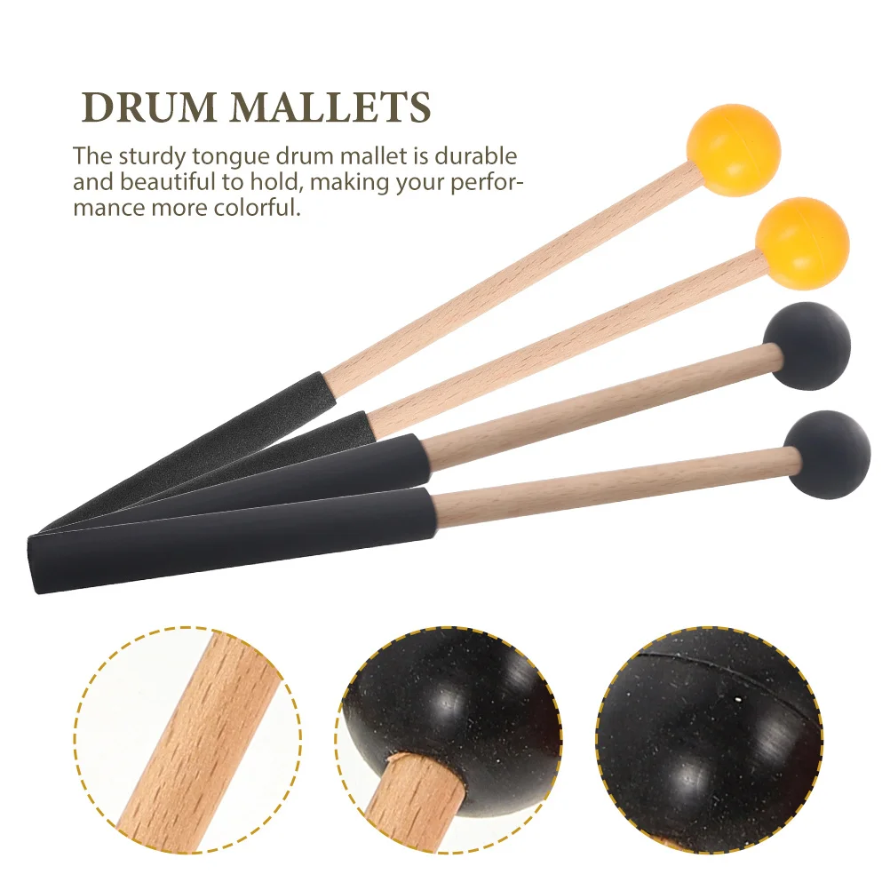 

2Pairs High Quality Tongue Drum Mallets Wooden Rubber Marimba Mallets No Burrs Safe to Use Practical for Performance and